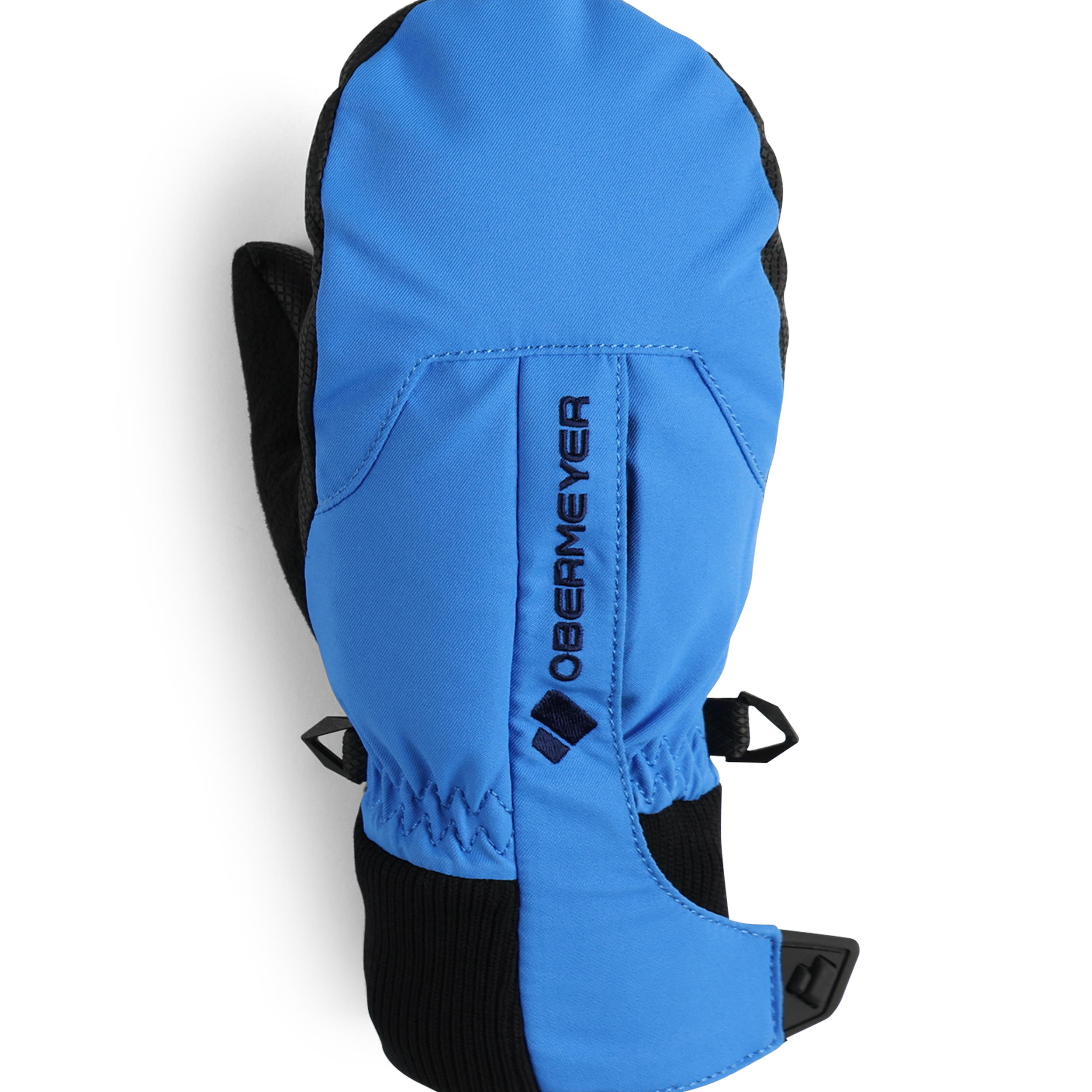 Obermeyer Junior's Thumbs Up Mitten 2025 - A blue mitten with a black strap and thumb loops.