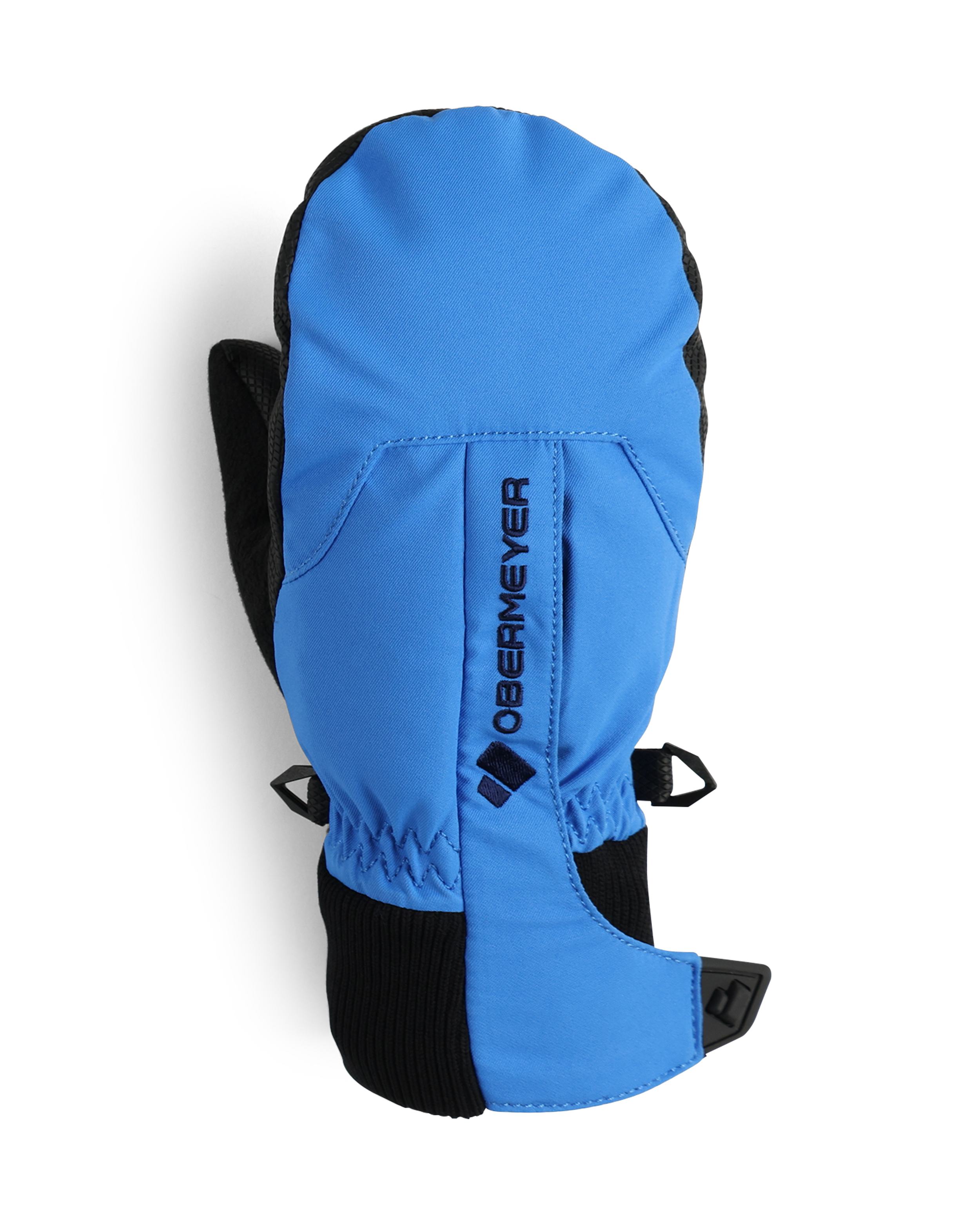 Obermeyer Junior's Thumbs Up Mitten 2025 - A blue mitten with a black strap and thumb loops.