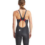 Finis Women's Hydrox Open Back Kneeskin Tech Suit - A black swimsuit with a red logo on the left hip and an open back design.