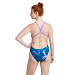 Speedo The One Printed One Piece Swimsuit - A blue swimsuit with a white floral pattern and thin straps.