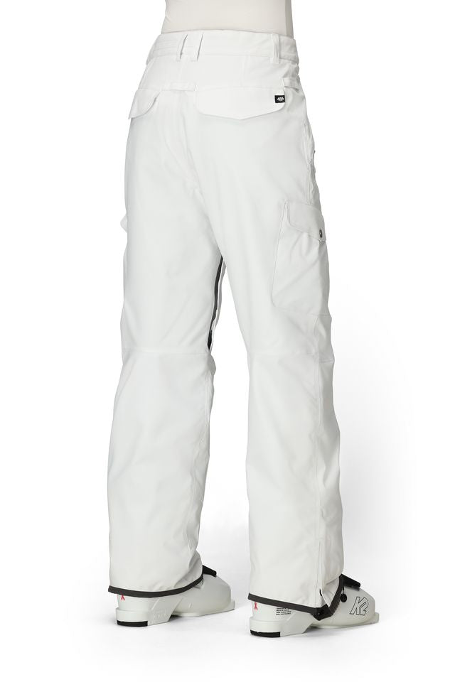 White women’s insulated cargo pants with flap cargo pockets and cuffed hems