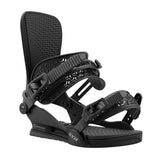 Union STR Snowboard Bindings 2025 - Black bindings with a geometric pattern on the straps and buckles.