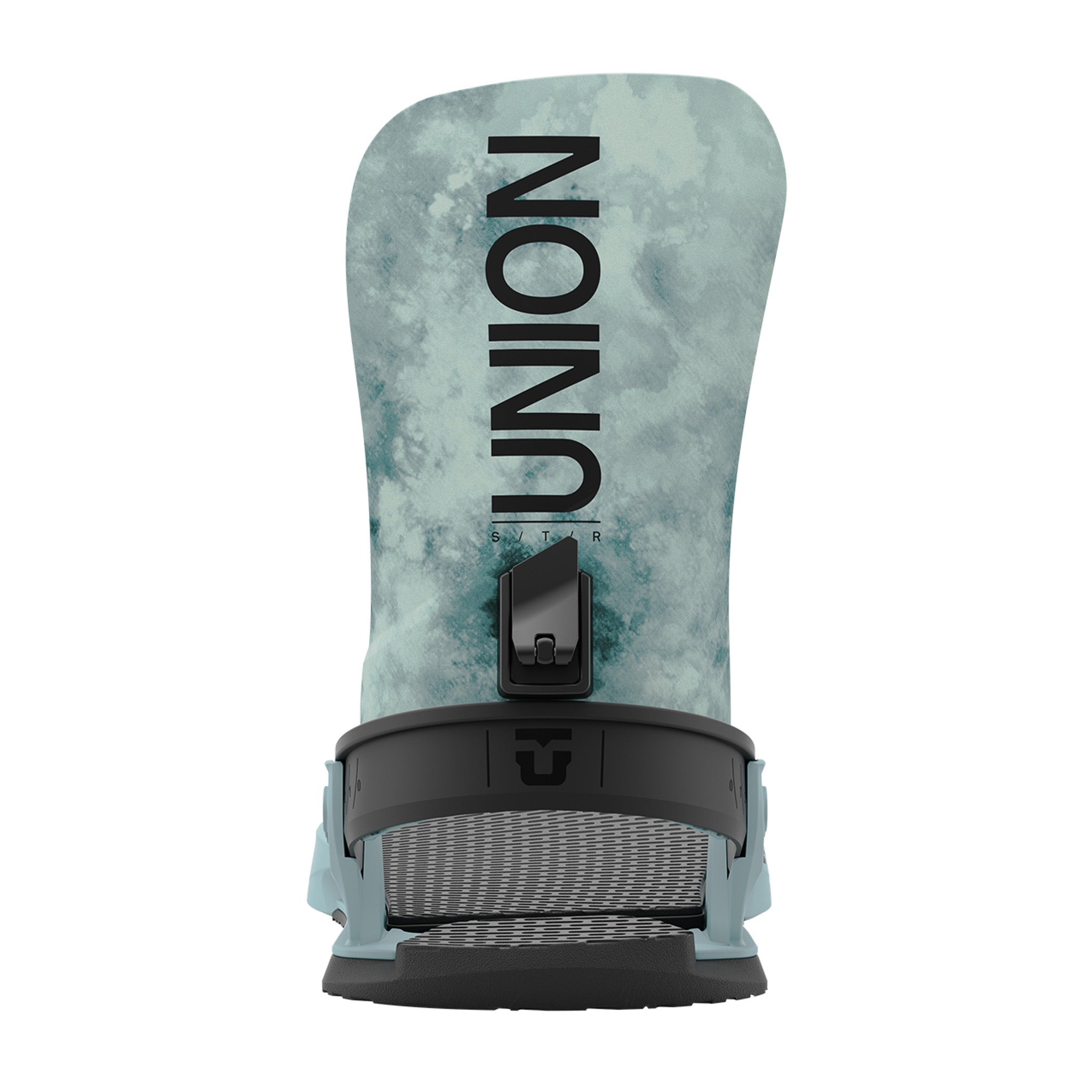 Union STR Snowboard Bindings 2025 - A pair of snowboard bindings with a sleek, modern design and silver buckles.