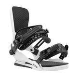 Union STR Snowboard Bindings 2025 - Black bindings with a geometric pattern on the straps and buckles.
