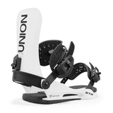 Union STR Snowboard Bindings 2025 - A pair of black snowboard bindings with a sleek, modern design and silver screws.