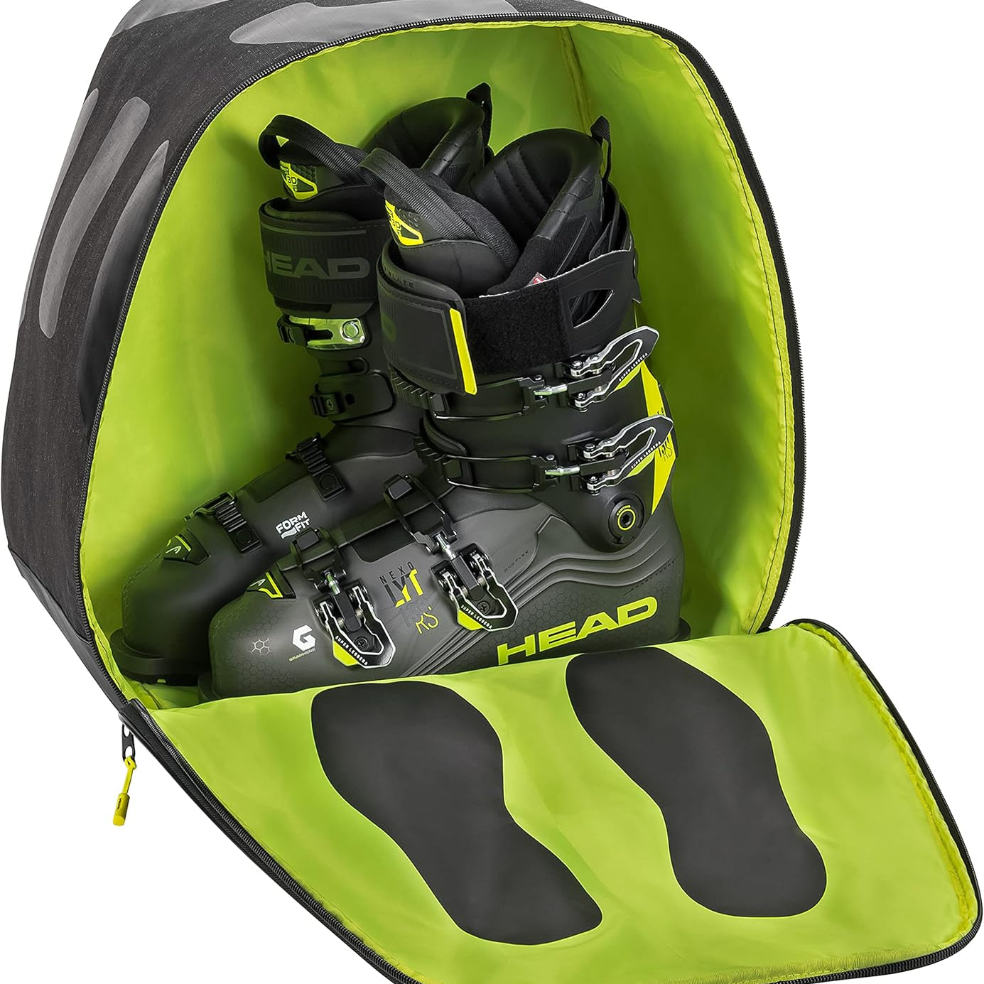 Head Kore Boot Bag 30L 2023 - A black boot bag with a zippered top and two side pockets, featuring a white logo on the front.