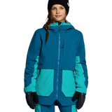 Girls insulated jacket with hood, full zipper, teal and dark blue color block
