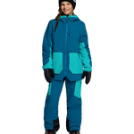 Girls insulated jacket with hood and full-zip front, teal and blue color blocks