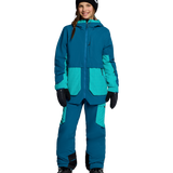 Girls insulated jacket with hood and full-zip front, teal and blue color blocks