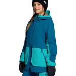 Girls insulated jacket with hooded neckline and front zipper, teal color block