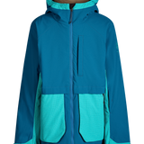 Girls insulated jacket hood, full-zip front with teal pocket panels