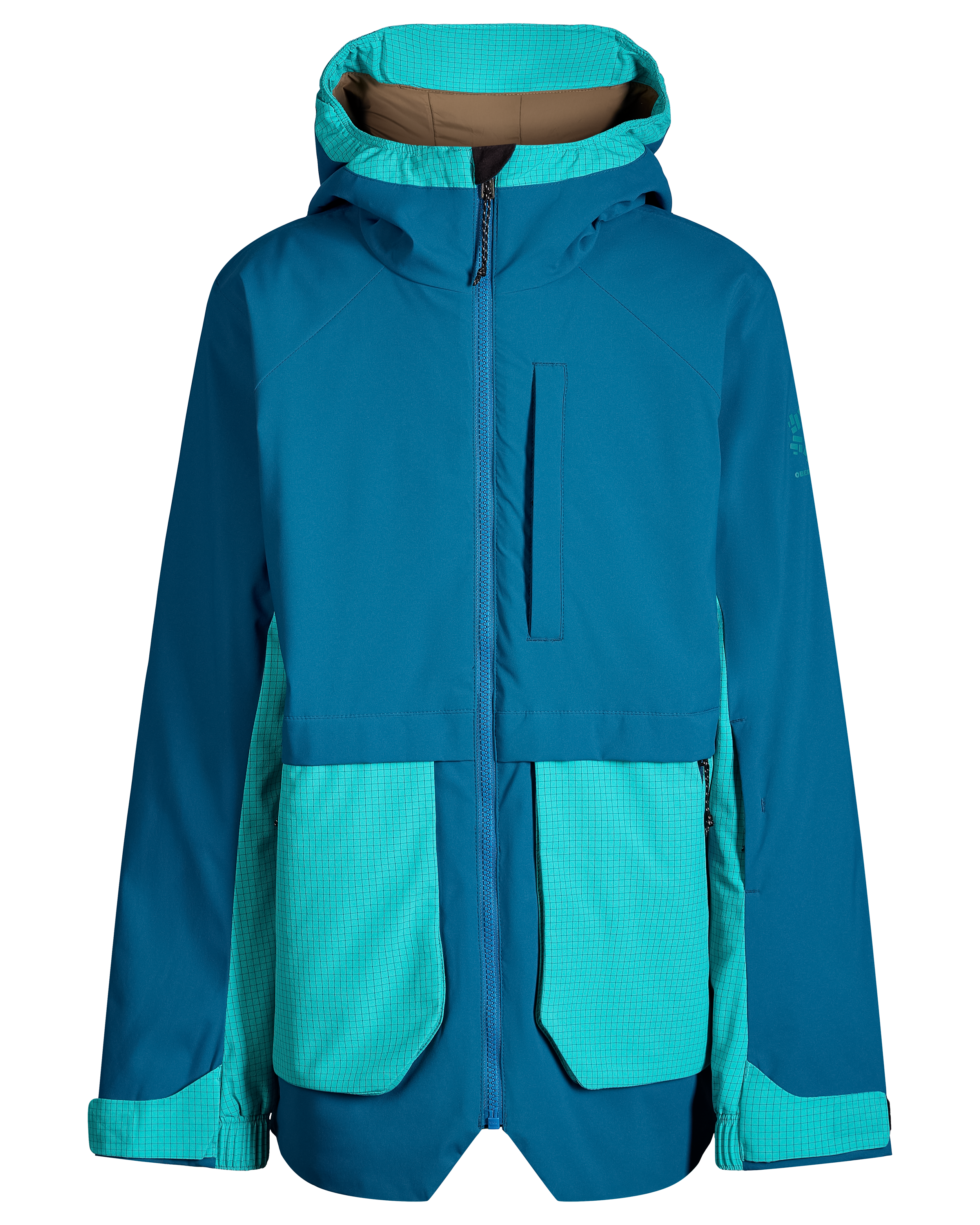 Girls insulated jacket hood, full-zip front with teal pocket panels