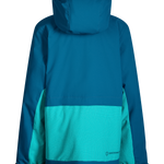Girls insulated jacket back with hood, teal center panel and small embroidered logo