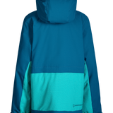 Girls insulated jacket back with hood, teal center panel and small embroidered logo