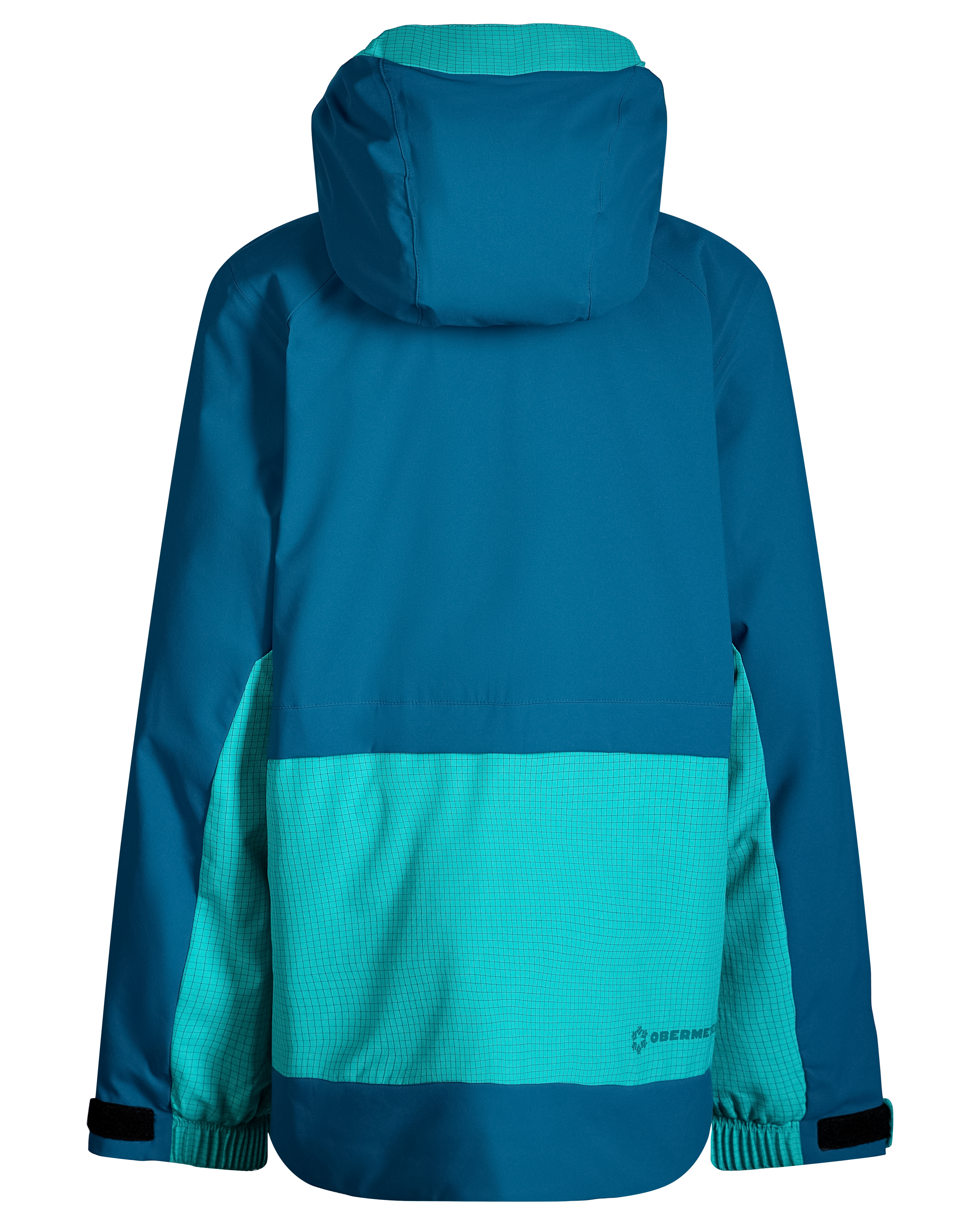 Girls insulated jacket back with hood, teal center panel and small embroidered logo