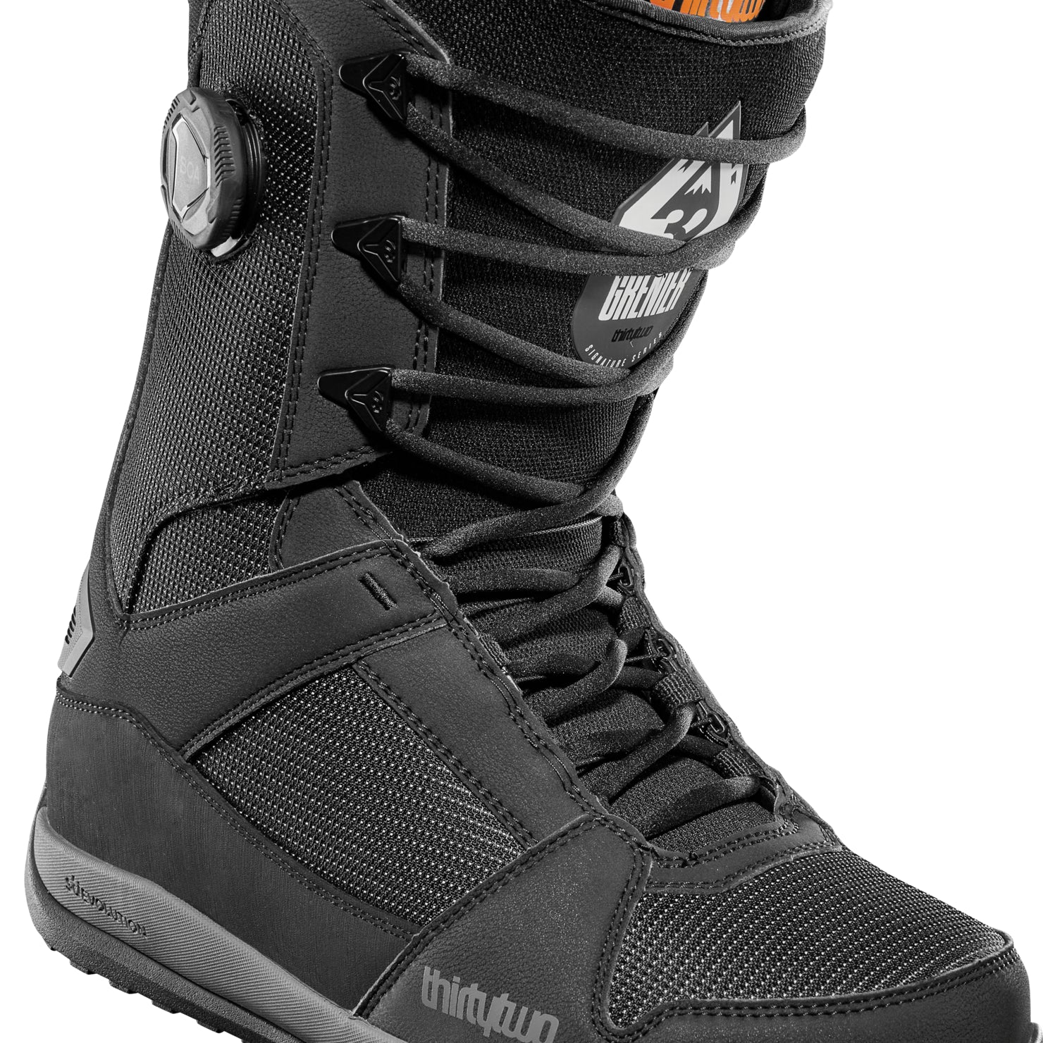 ThirtyTwo Diesel Hybrid Snowboard Boot 2025 - A black snowboard boot with a textured pattern on the toe and heel, featuring a white logo on the side.
