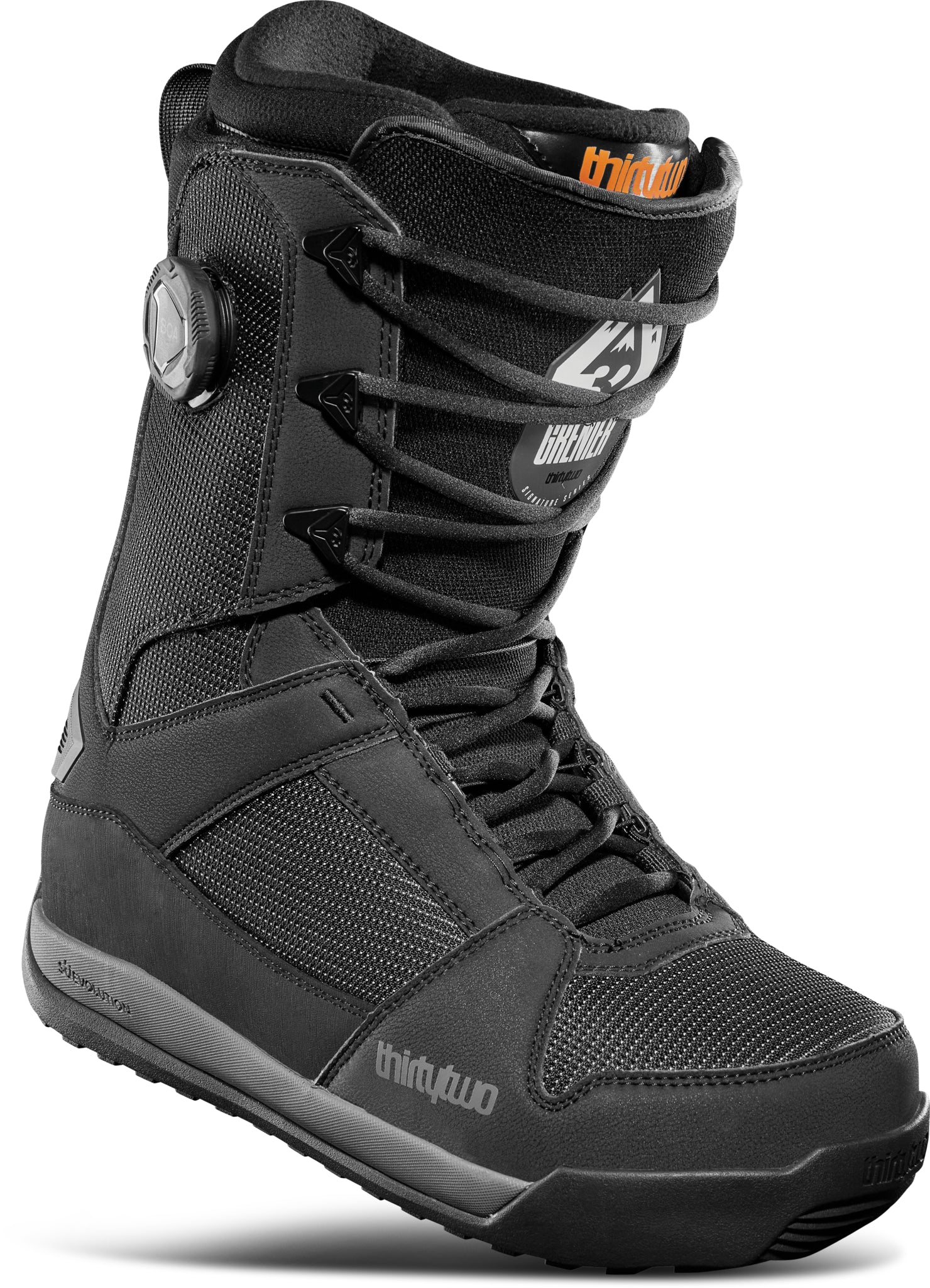 ThirtyTwo Diesel Hybrid Snowboard Boot 2025 - A black snowboard boot with a textured pattern on the toe and heel, featuring a white logo on the side.