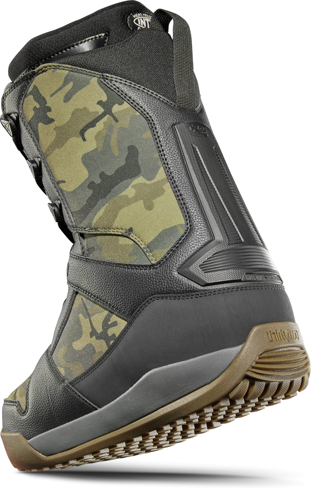 ThirtyTwo Diesel Hybrid Snowboard Boot 2025 - A black snowboard boot with a camouflage pattern on the side and a brown sole.
