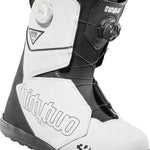 ThirtyTwo Lashed Double BOA Snowboard Boot 2025 - A black and white snowboard boot with a prominent "thirtytwo" logo on the side, featuring two BOA dials on the upper portion.