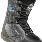 ThirtyTwo Lashed x Powell Snowboard Boot 2025 - A black and white snowboard boot with a blue logo on the side, featuring a textured pattern.
