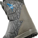 ThirtyTwo Lashed x Powell Snowboard Boot 2025 - A gray snowboard boot with a blue logo featuring a white outline of a lashed strap and the word "Lashed" in cursive script.