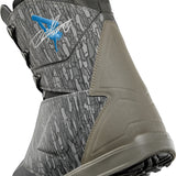 ThirtyTwo Lashed x Powell Snowboard Boot 2025 - A gray snowboard boot with a blue logo featuring a white outline of a lashed strap and the word "Lashed" in cursive script.