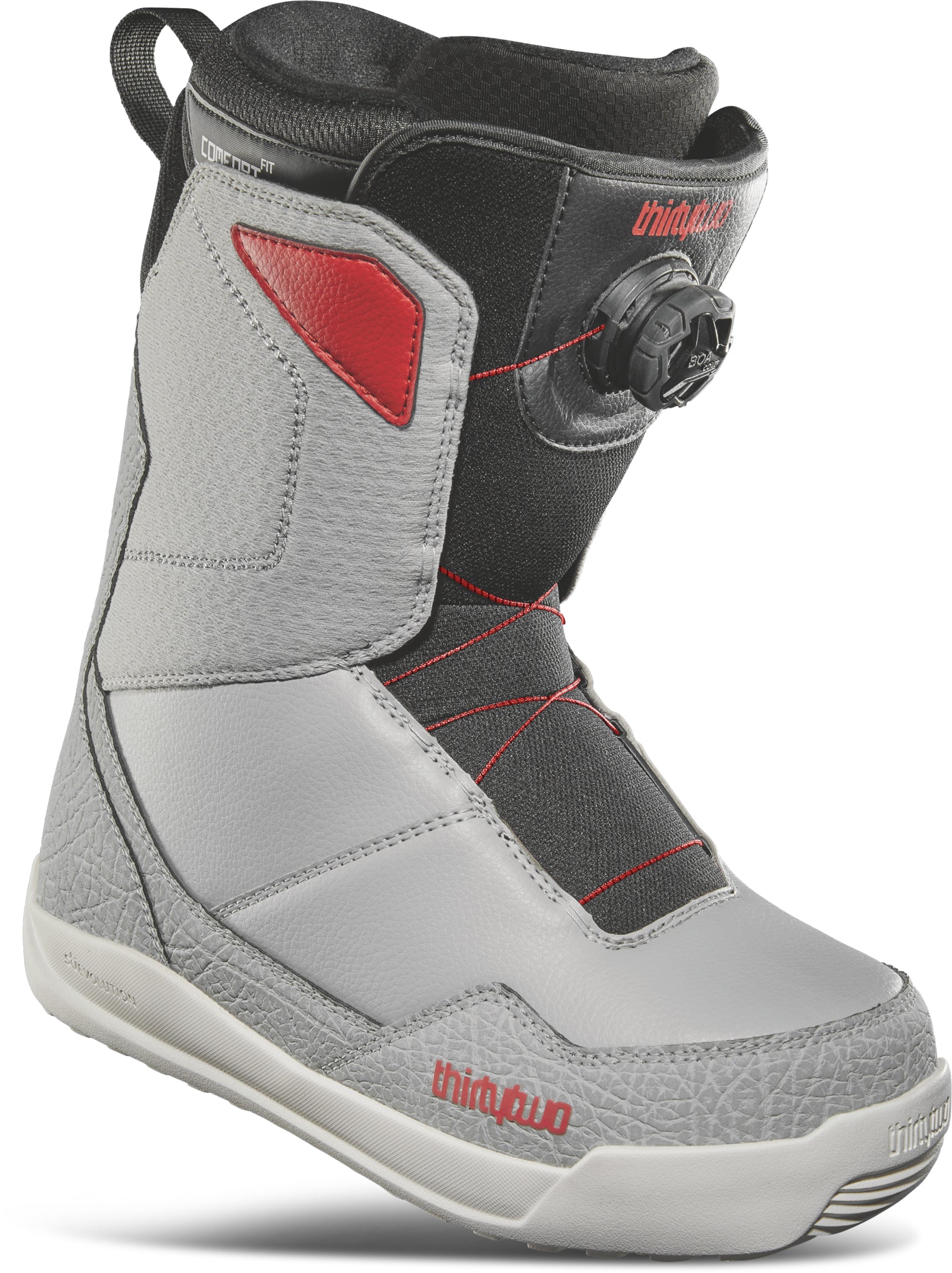ThirtyTwo Shifty BOA Snowboard Boot 2025 - A black and gray snowboard boot with a red logo on the side, featuring a BOA closure system.