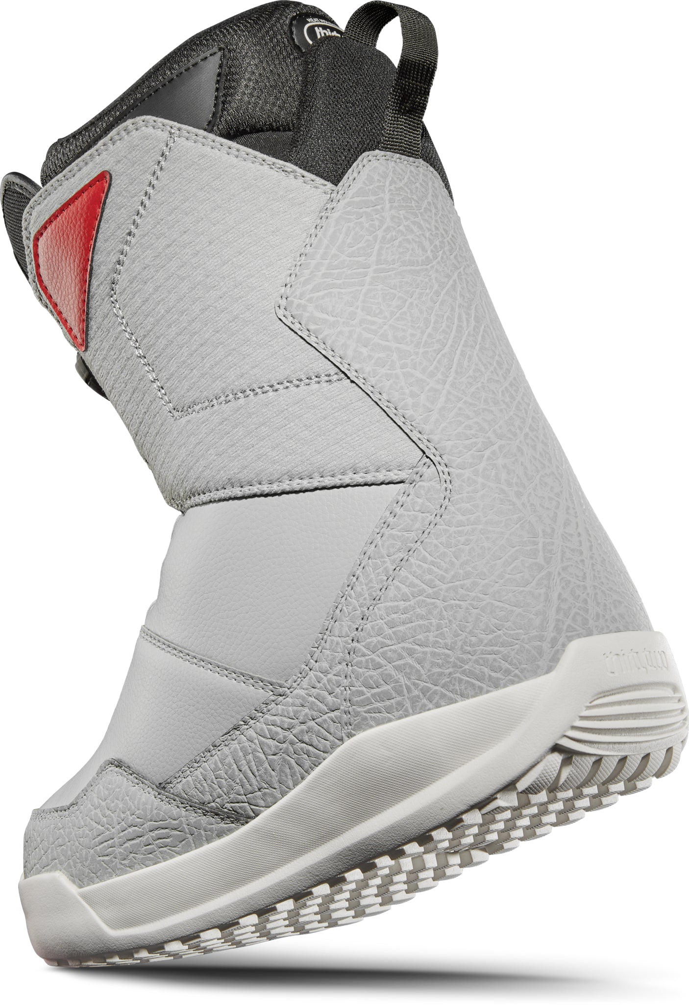 ThirtyTwo Shifty BOA Snowboard Boot 2025 - A gray snowboard boot with a red logo on the side and a black strap at the top.