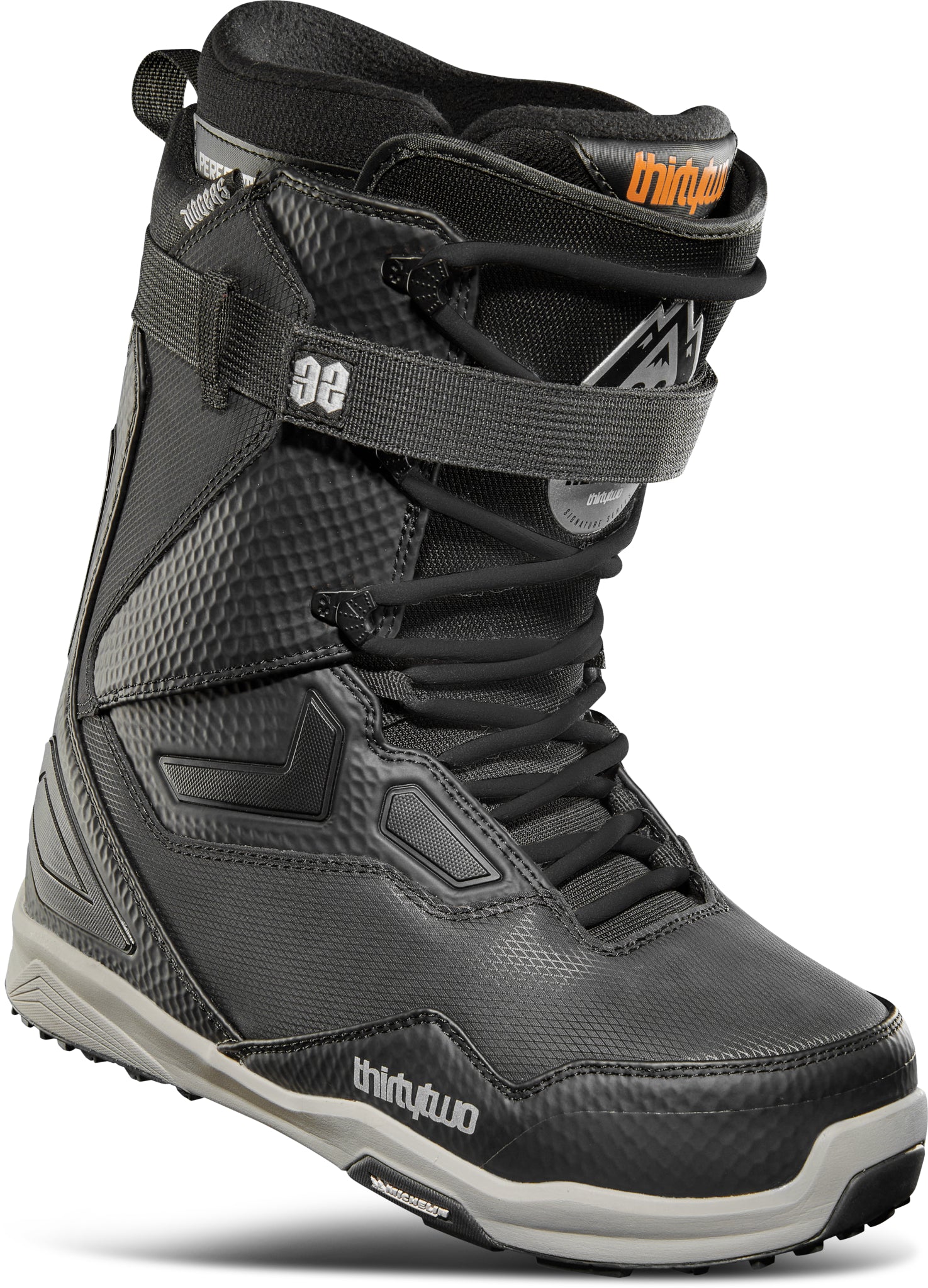 ThirtyTwo TM-2 XLT X Helgason Snowboard Boot 2025 - Black snowboard boot with white accents and a textured pattern on the side.