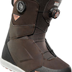 ThirtyTwo Lashed Double BOA Wide Snowboard Boot 2025 - A brown snowboard boot with a pink lining and black laces, featuring two circular BOA dials on either side of the ankle.