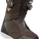 ThirtyTwo Lashed Double BOA Wide Snowboard Boot 2025 - A brown snowboard boot with a pink lining and black laces, featuring two circular BOA dials on either side of the ankle.