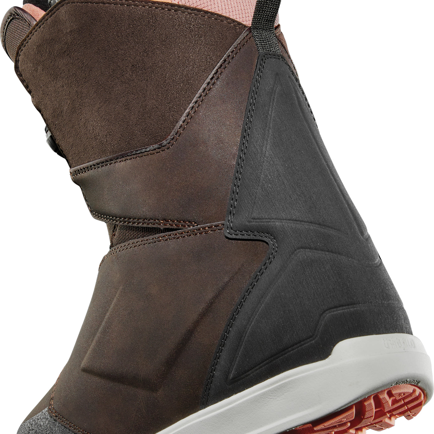 ThirtyTwo Lashed Double BOA Wide Snowboard Boot 2025 - A brown snowboard boot with a pink lining and gray accents, featuring a double BOA closure system.