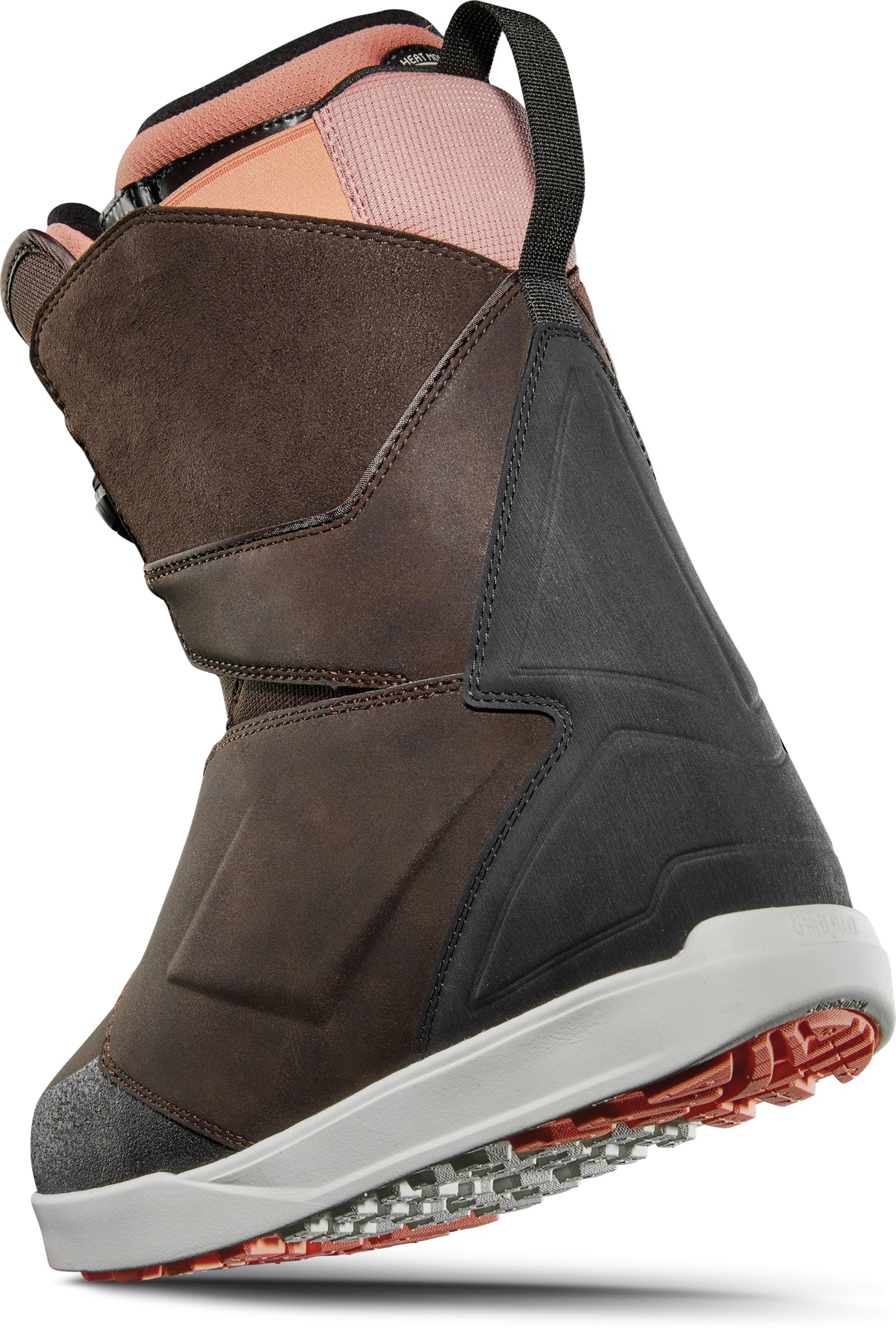 ThirtyTwo Lashed Double BOA Wide Snowboard Boot 2025 - A brown snowboard boot with a pink lining and gray accents, featuring a double BOA closure system.