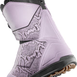 ThirtyTwo Lashed Double BOA X Vizz Snowboard Boot 2025 - A light purple snowboard boot with a snakeskin pattern on the front and black accents, featuring two silver BOA dials.