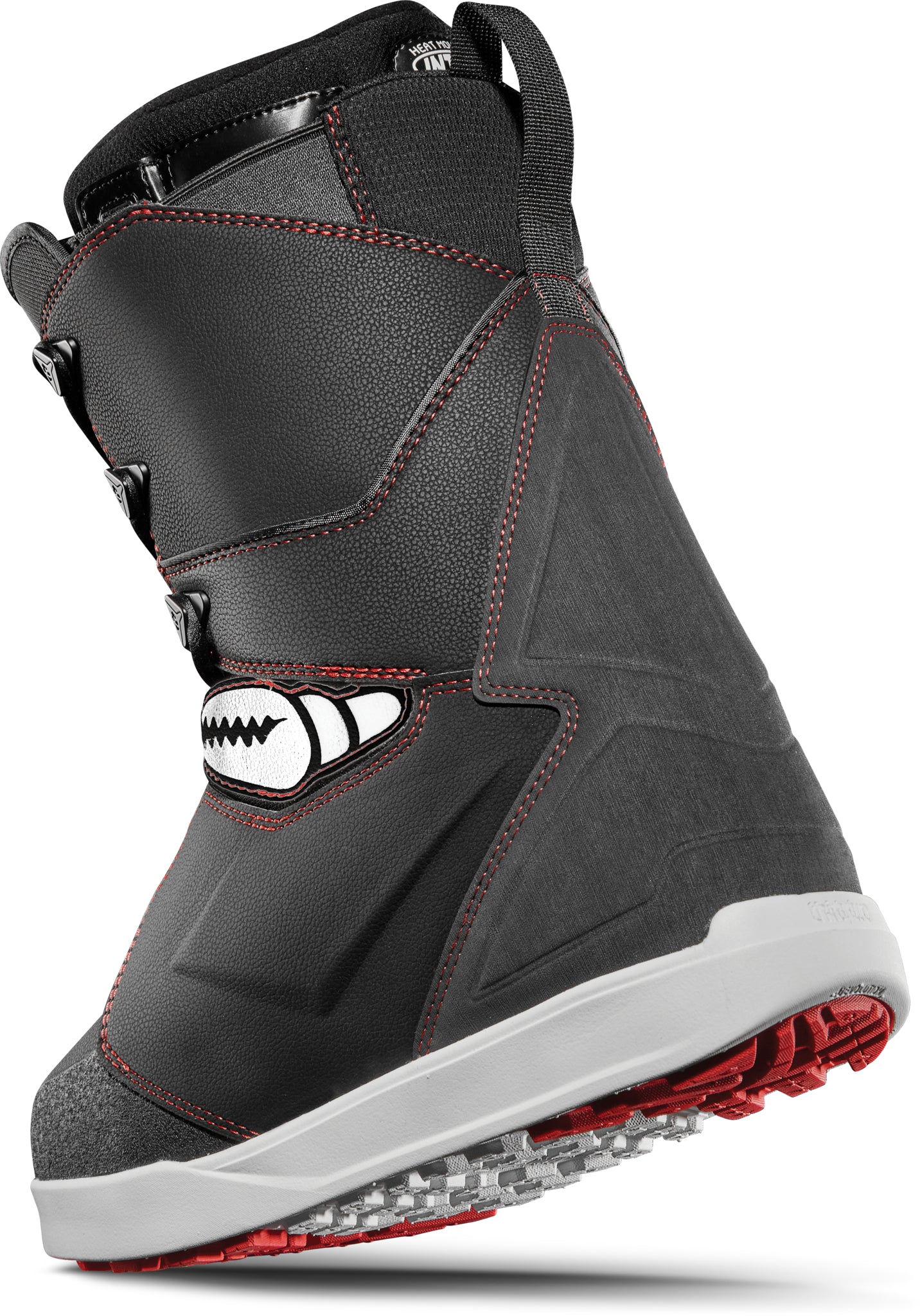 ThirtyTwo Lashed X Crab Grab Snowboard Boot 2025 - Black snowboard boots with white accents and red stitching.