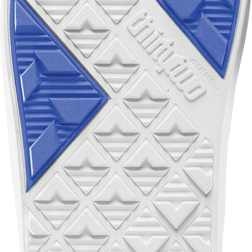 ThirtyTwo Lashed Premium X Spring Break Snowboard Boot 2025 - A white snowboard boot with a blue logo on the side and a black strap.