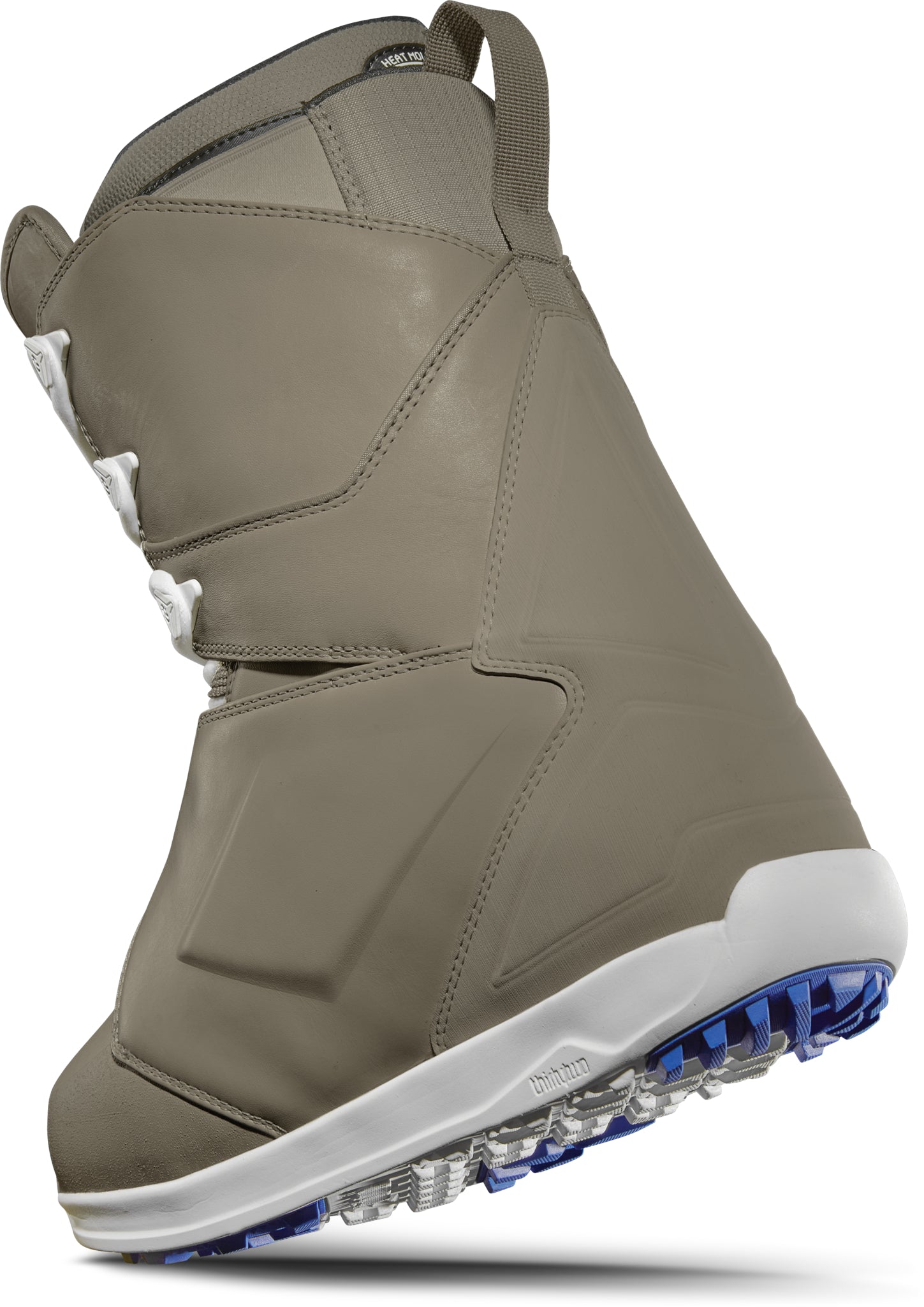 ThirtyTwo Lashed Premium X Spring Break Snowboard Boot 2025 - A tan snowboard boot with a white sole and blue accents on the bottom of the sole.
