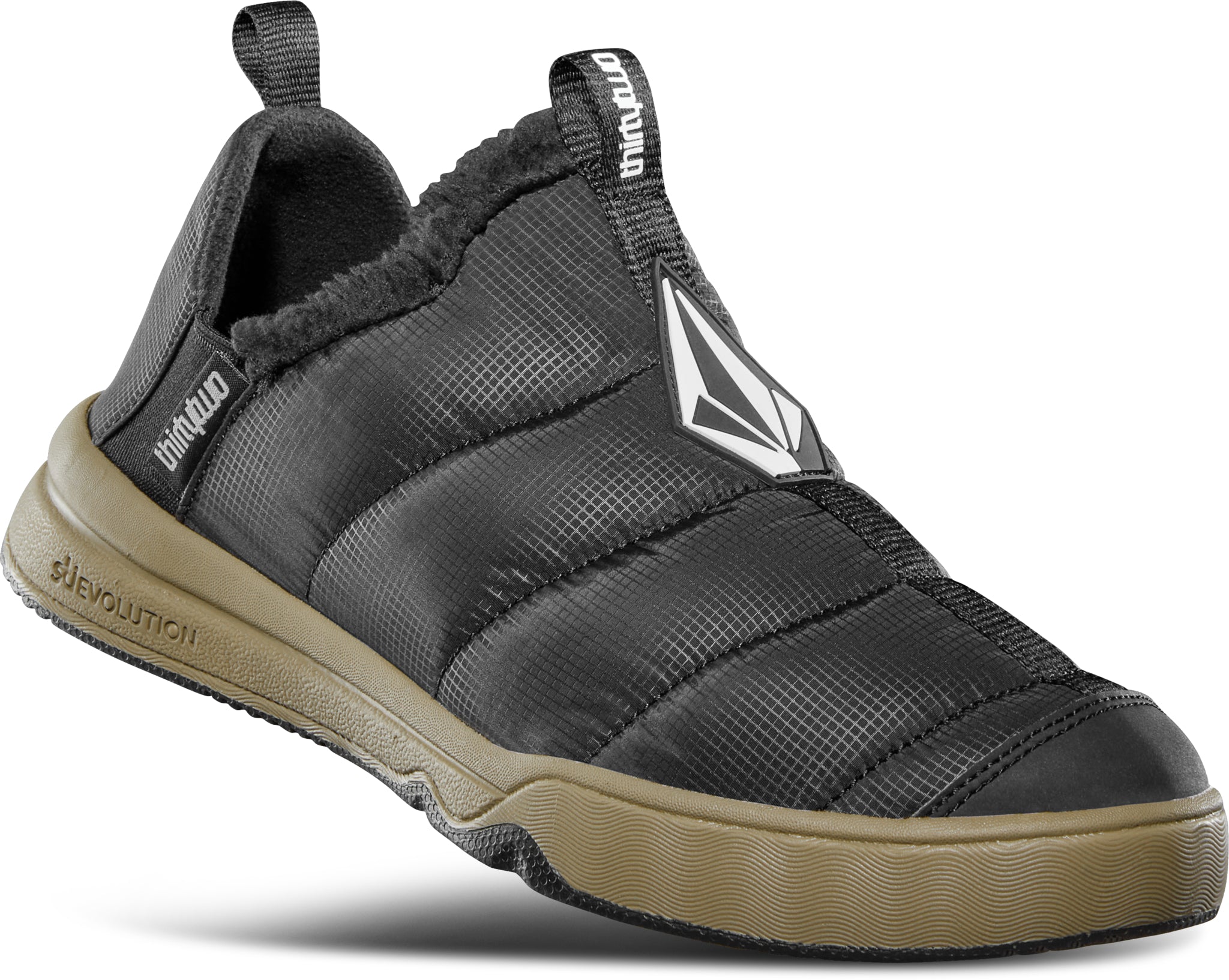 ThirtyTwo Lounger X Volcom Shoe 2025 - Black shoe with white logo on side and black strap at back.