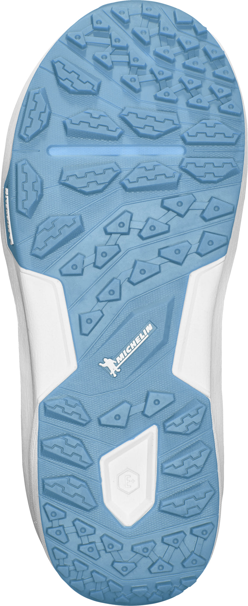 ThirtyTwo TM-2 x Bomb Hole Snowboard Boot 2025 - A light blue snowboard boot with a textured pattern on the sole and a white logo that reads "Bomb Hole" in bold letters.