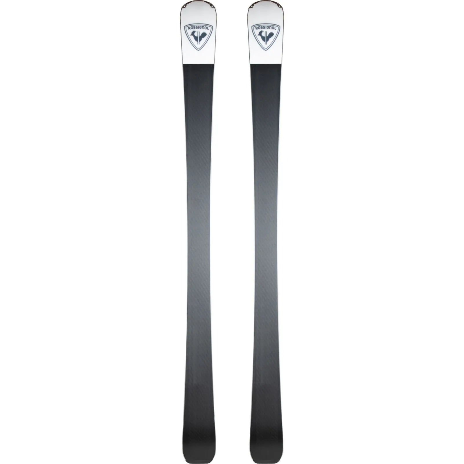 Rossignol Experience 86 Basalt Skis 2024 - A pair of skis with a white top and black bottom, featuring a distinctive basalt pattern on the sides.