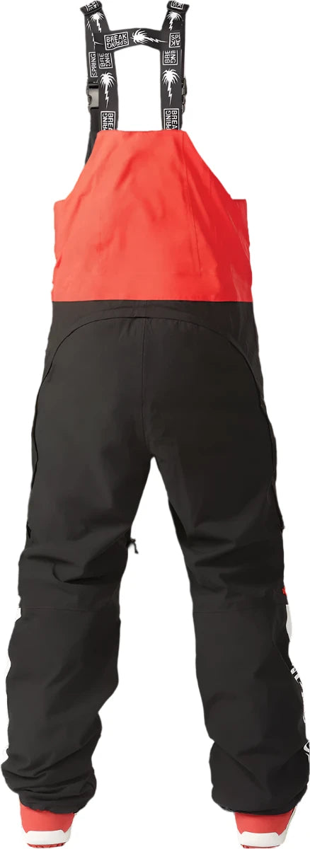 ThirtyTwo Spring Break x Powder Shell Bib 2024 - Black bib with white palm tree and "Spring Break" logo on straps.