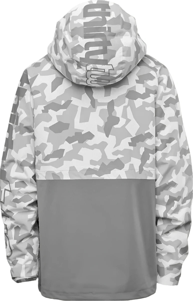 ThirtyTwo Light Shell Anorak Jacket 2025 - A light-colored jacket with a hood, featuring a geometric pattern of darker shapes on the upper portion.