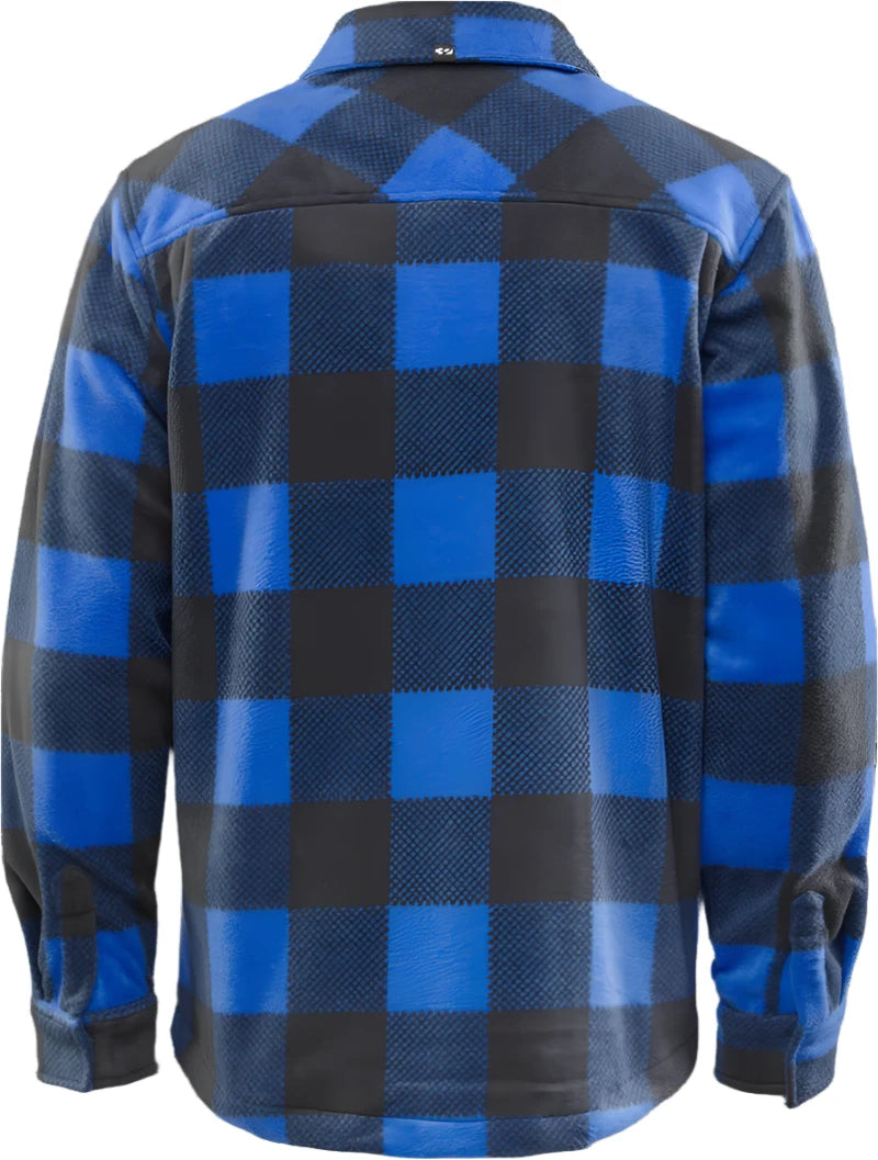 ThirtyTwo Rest Stop Fleece Shirt 2025 - A blue and black plaid fleece shirt with a collar.