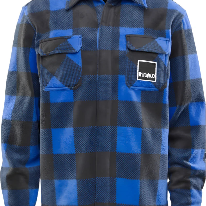 ThirtyTwo Rest Stop Fleece Shirt 2025 - A blue and black plaid fleece shirt with a collar.