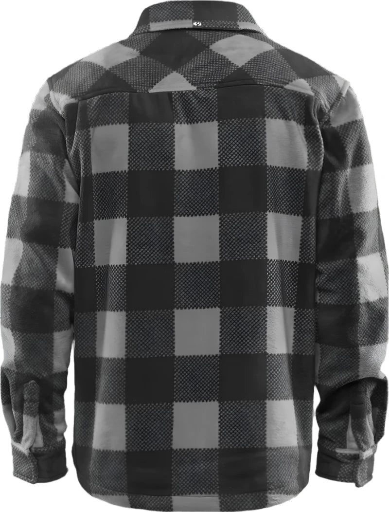 ThirtyTwo Rest Stop Fleece Shirt 2025 - A black and white plaid fleece shirt with a collar, featuring two chest pockets.