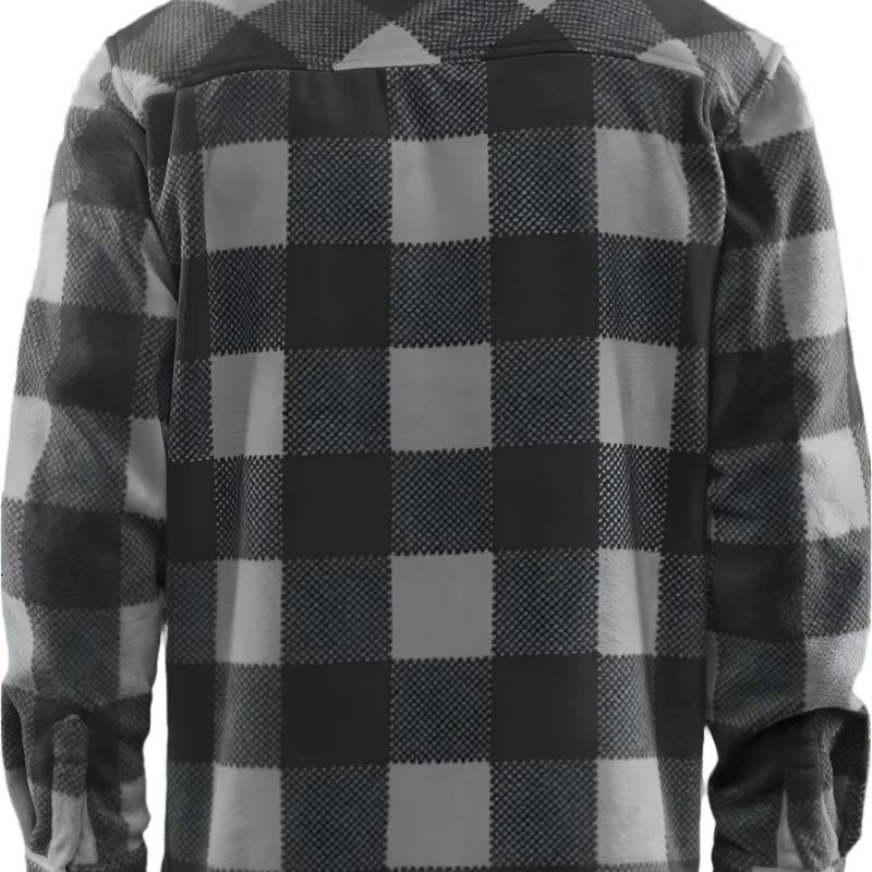 ThirtyTwo Rest Stop Fleece Shirt 2025 - A black and white plaid fleece shirt with a collar, featuring two chest pockets.