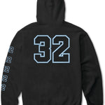 ThirtyTwo Zeb 32 Hoodie - A black hoodie with a large white number "32" on the back in blocky font outlined in light blue.