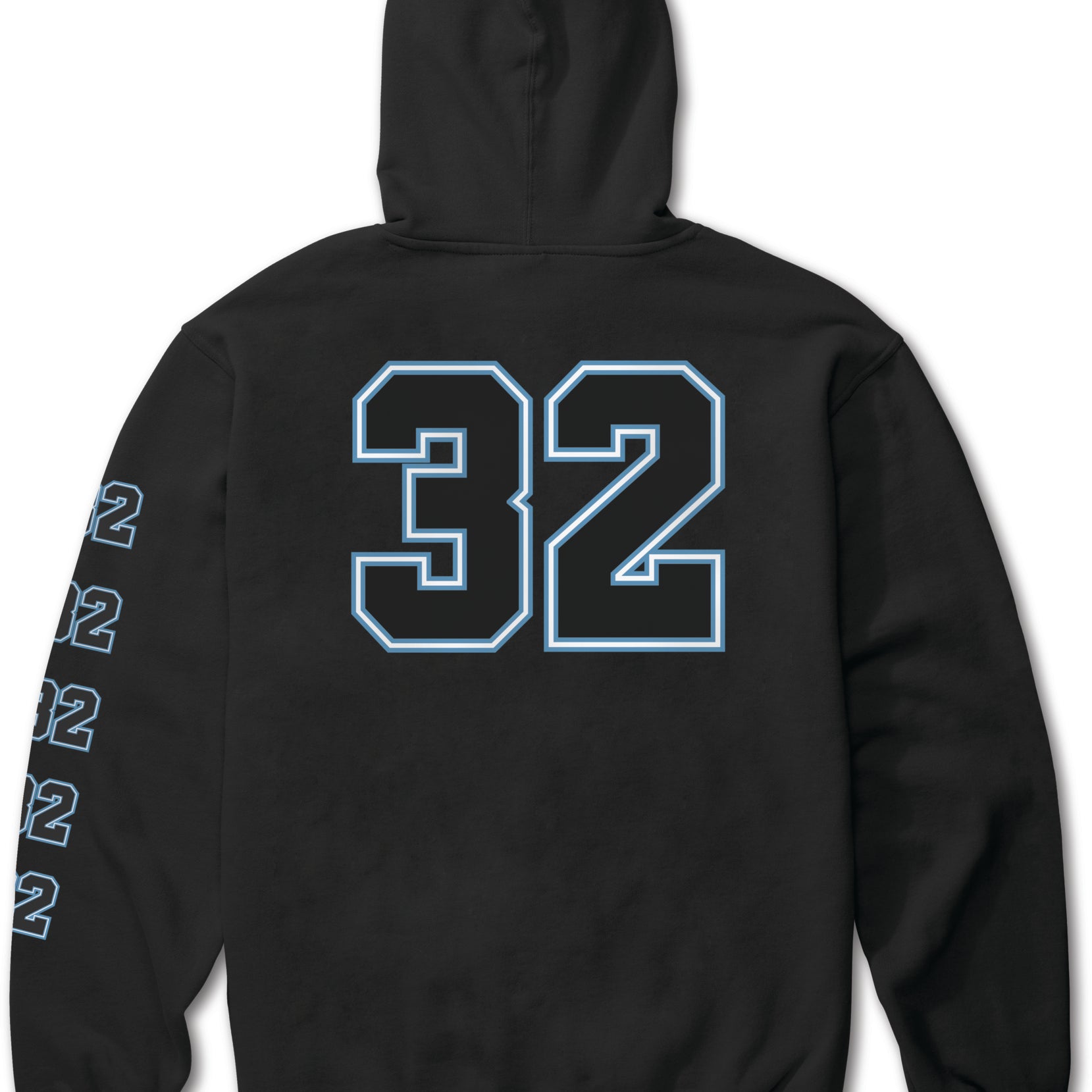 ThirtyTwo Zeb 32 Hoodie - A black hoodie with a large white number "32" on the back in blocky font outlined in light blue.