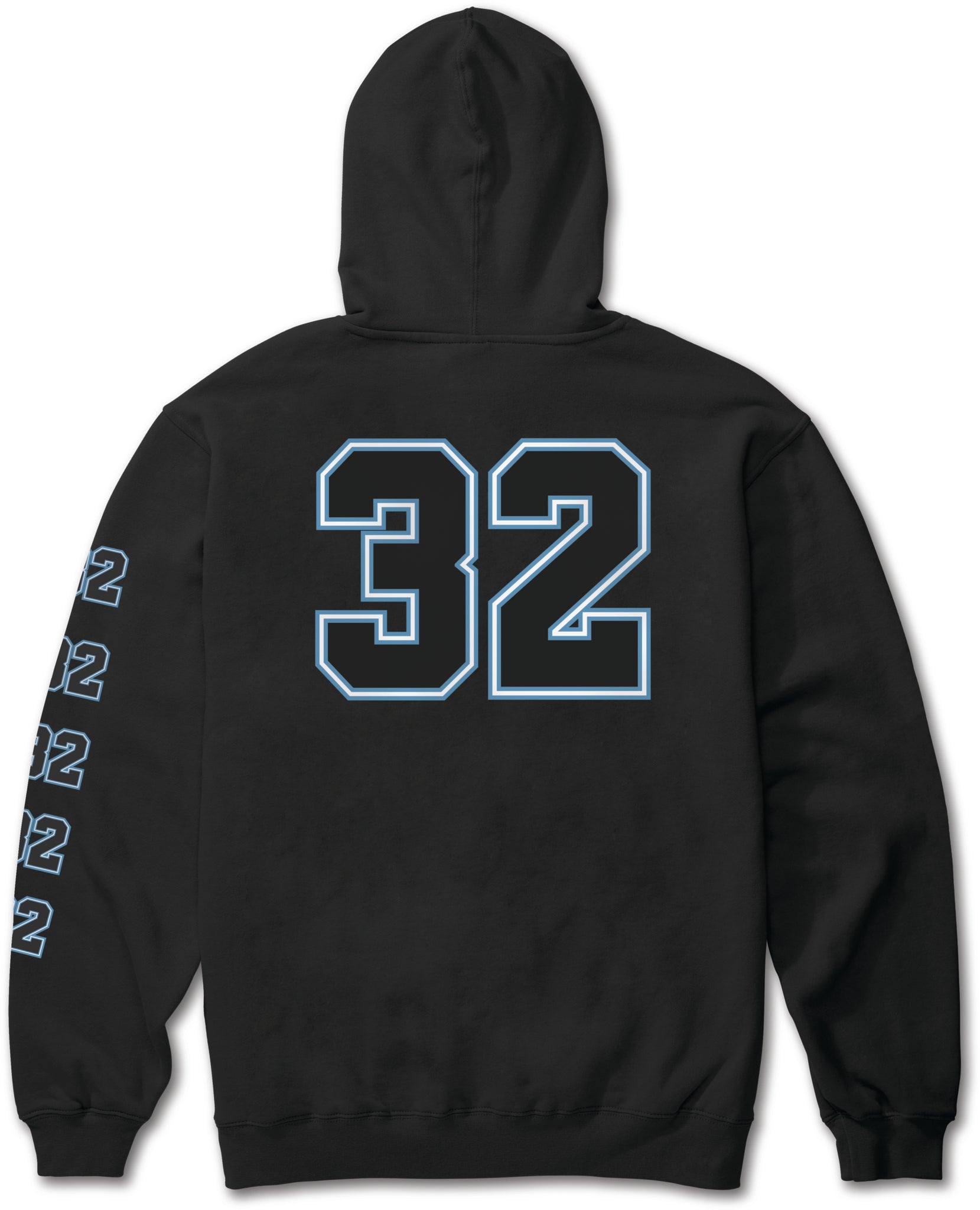 ThirtyTwo Zeb 32 Hoodie - A black hoodie with a large white number "32" on the back in blocky font outlined in light blue.