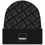 ThirtyTwo Bombhole Beanie 2025 - Black beanie with repeating "BOMBHOLE" logo in light gray.